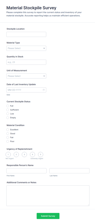 Material Stockpile Survey Form Template