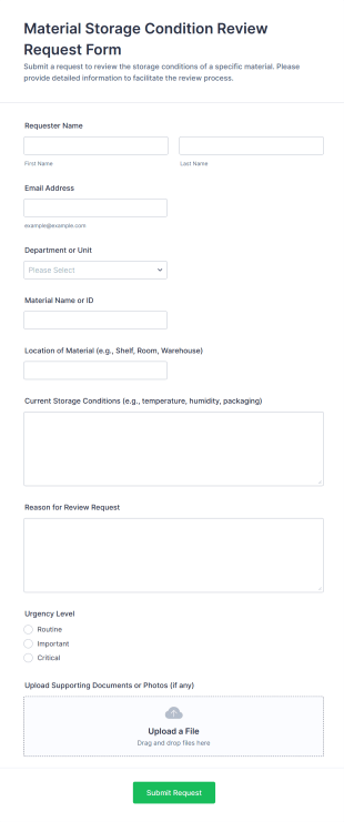 Material Storage Condition Review Request Form Template