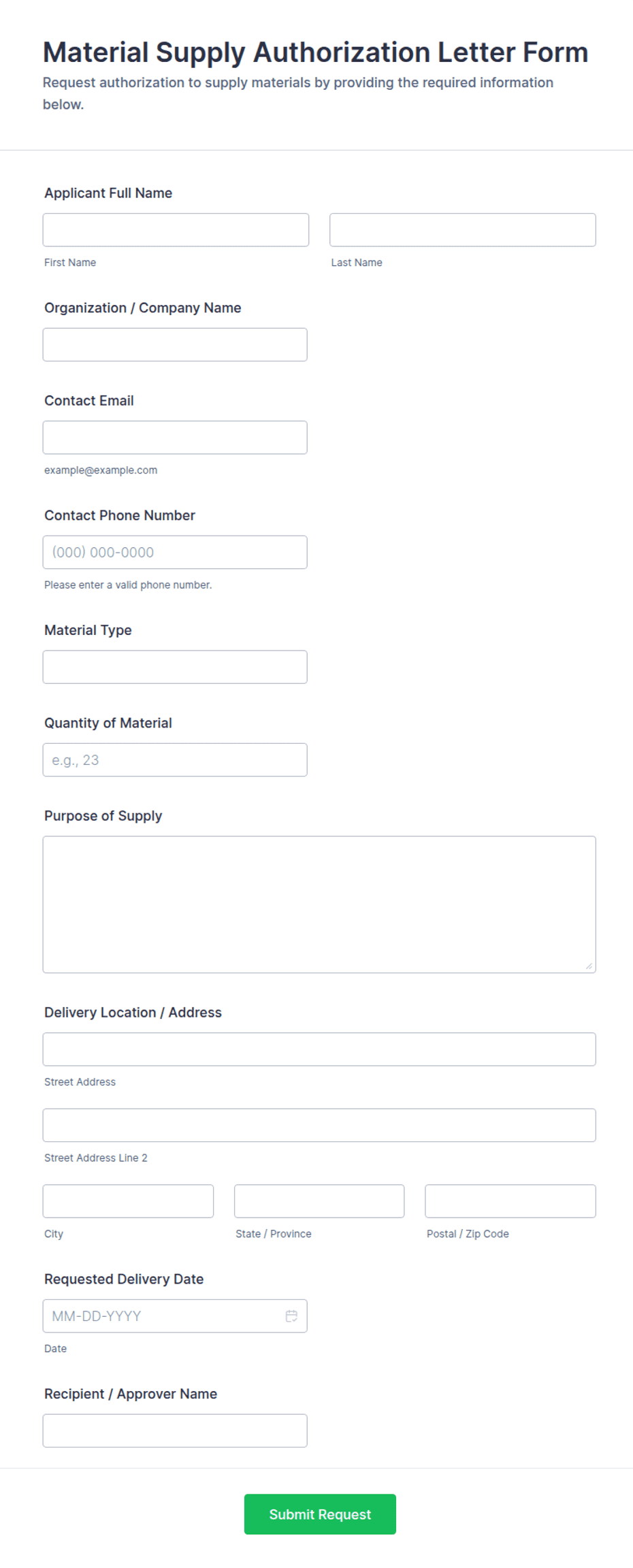 Material Supply Authorization Letter Form Template | Jotform