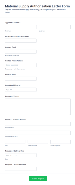 Material Supply Authorization Letter Form Template