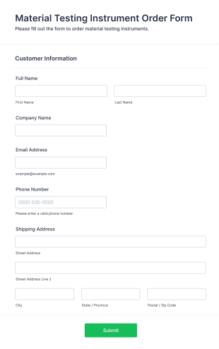 Material Testing Instrument Order Form Template