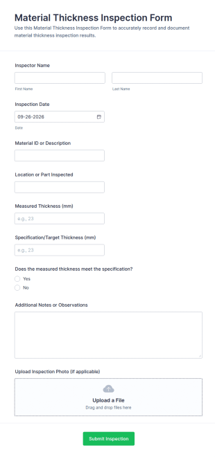 Material Thickness Inspection Form Template