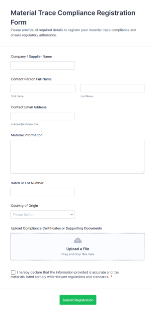 Material Trace Compliance Registration Form Template