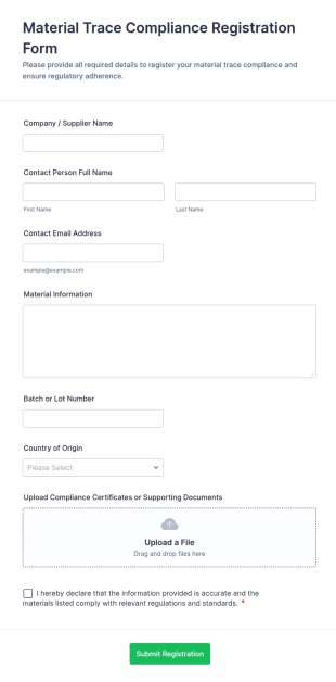 Material Trace Compliance Registration Form Template