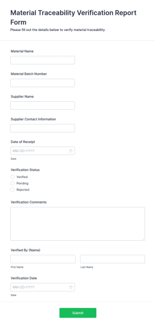 Material Traceability Verification Report Form Template