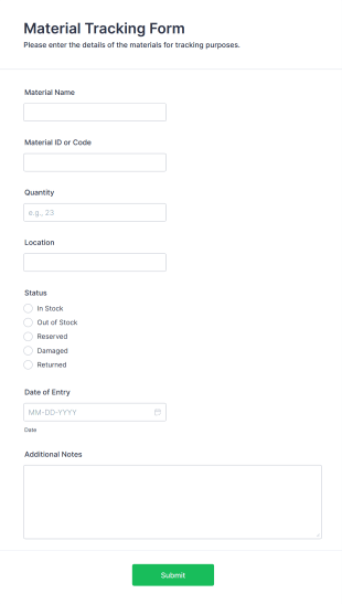 Material Tracking Form Template