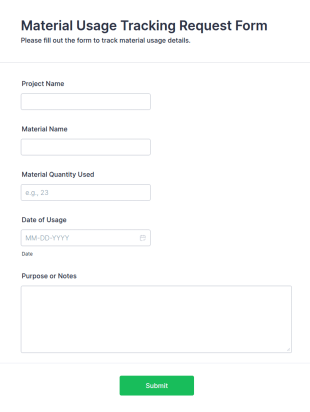 Material Usage Tracking Request Form Template