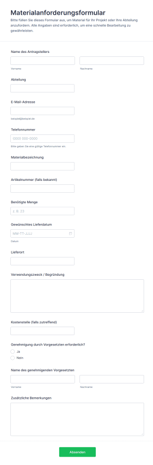 Materialanforderungsformular
