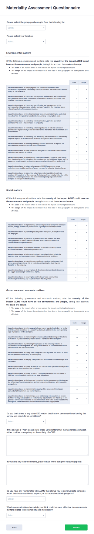 Materiality Assessment Questionnaire Form Template