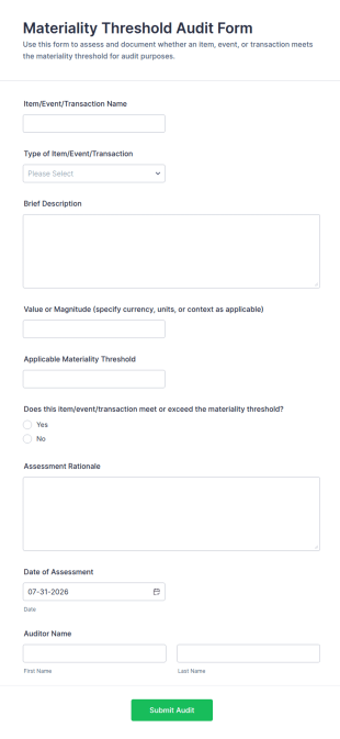 Materiality Threshold Audit Form Template