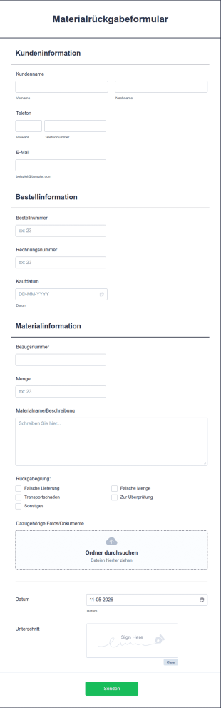 Materialrückgabeformular
