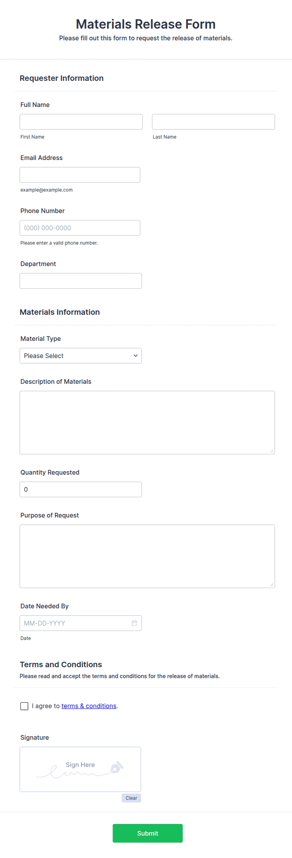 Materials Release Form Template | Jotform