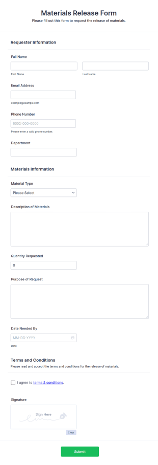 Materials Release Form Template