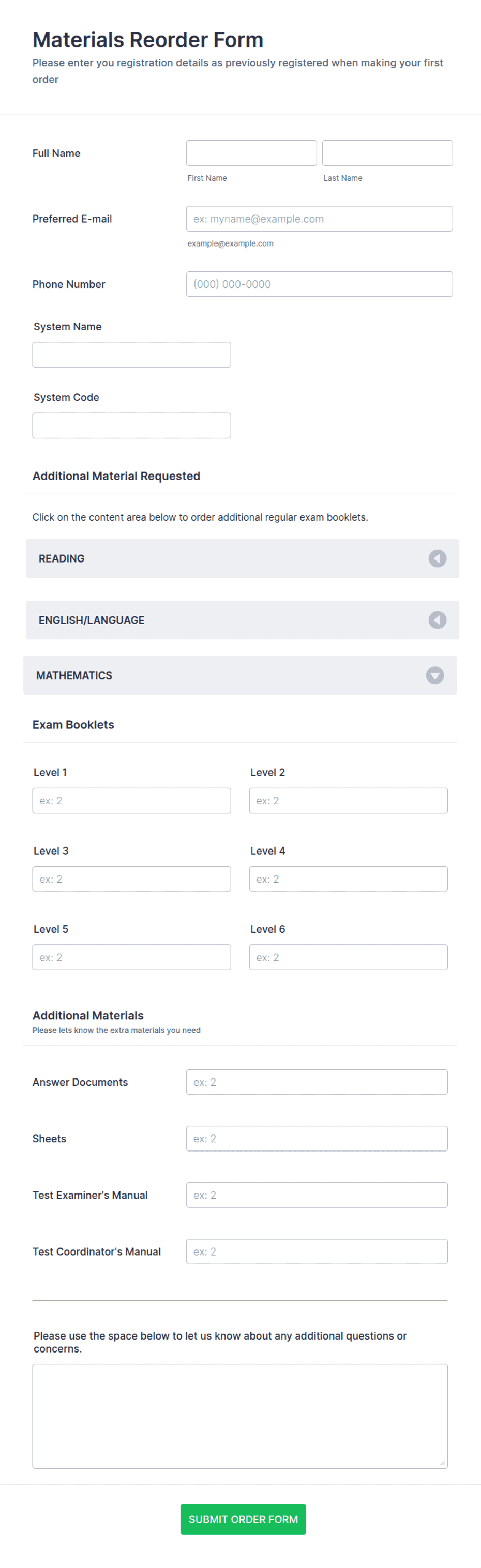 Reordering Note Materials Reorder Form Template | Jotform