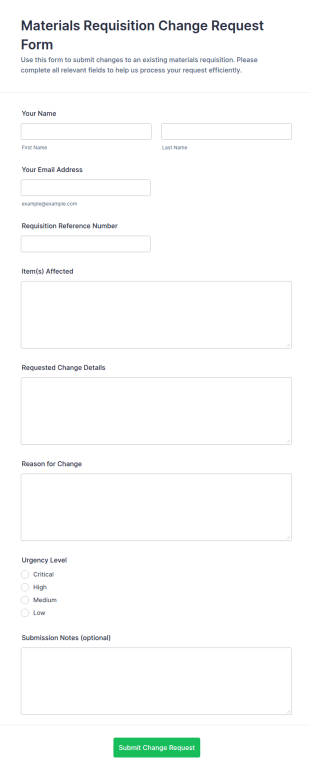 Materials Requisition Change Request Form Template