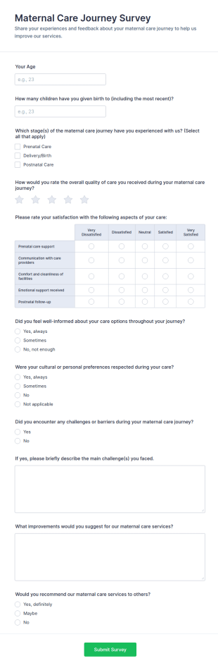 Maternal Care Journey Survey Form Template