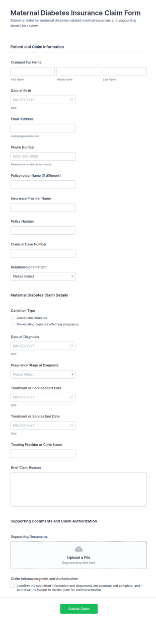 Maternal Diabetes Insurance Claim Form Template