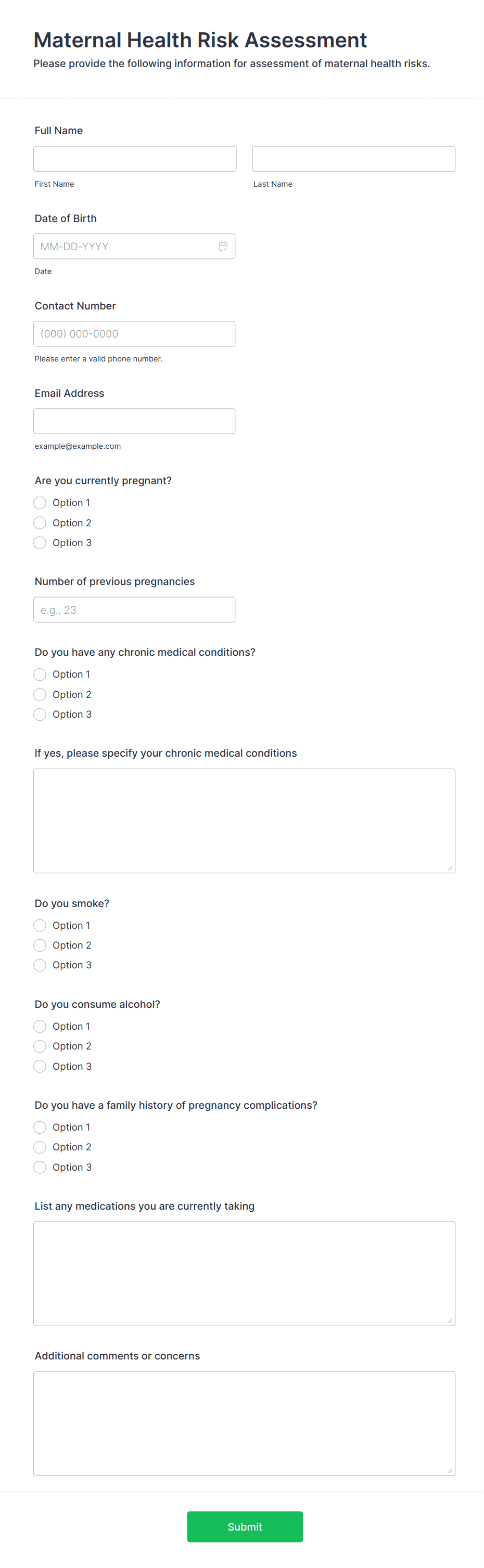 Maternal Health Risk Assessment Form Template | Jotform