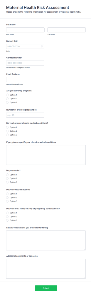 Maternal Health Risk Assessment Form Template