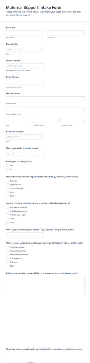 Maternal Support Intake Form Template