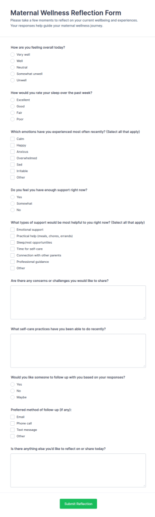 Maternal Wellness Reflection Form Template