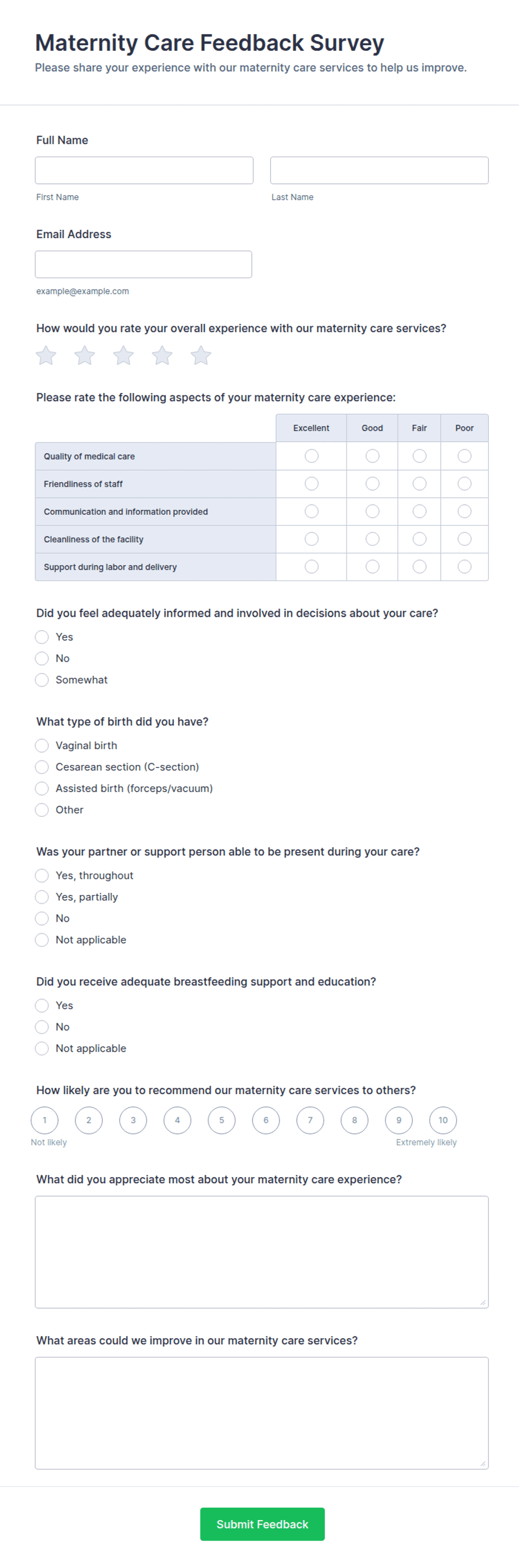 Maternity Care Feedback Survey Form Template | Jotform