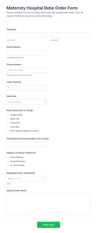 Maternity Hospital Robe Order Form Template