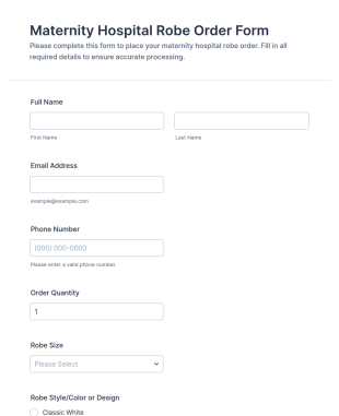 Maternity Hospital Robe Order Form Template