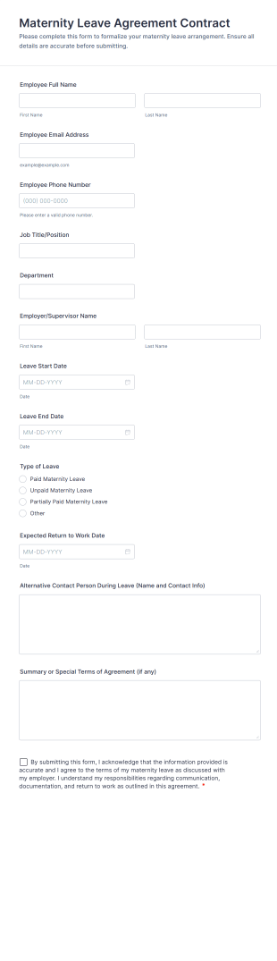 Maternity Leave Agreement Contract Form Template