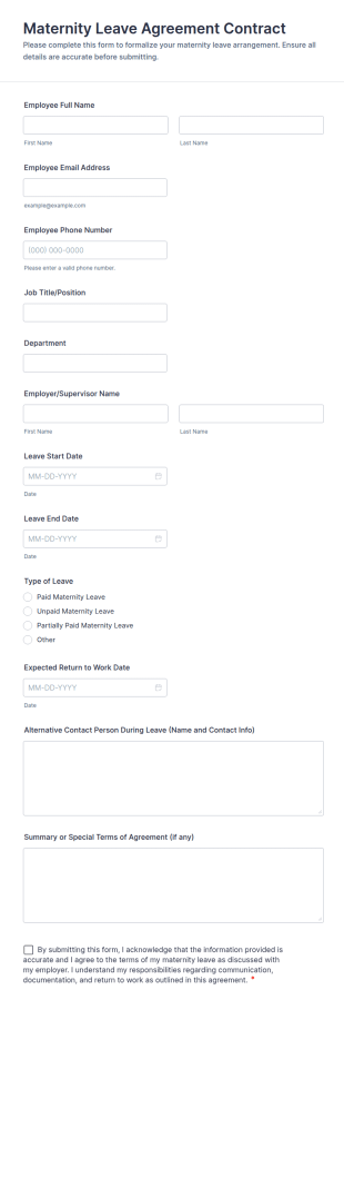 Maternity Leave Agreement Contract Form Template