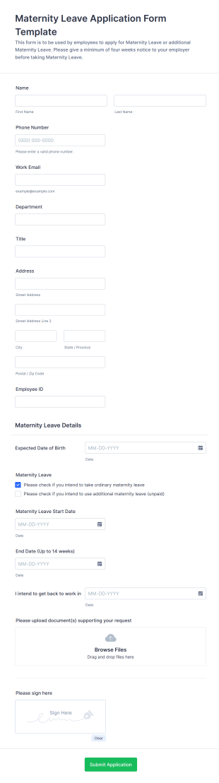 Maternity Leave Application Form Template