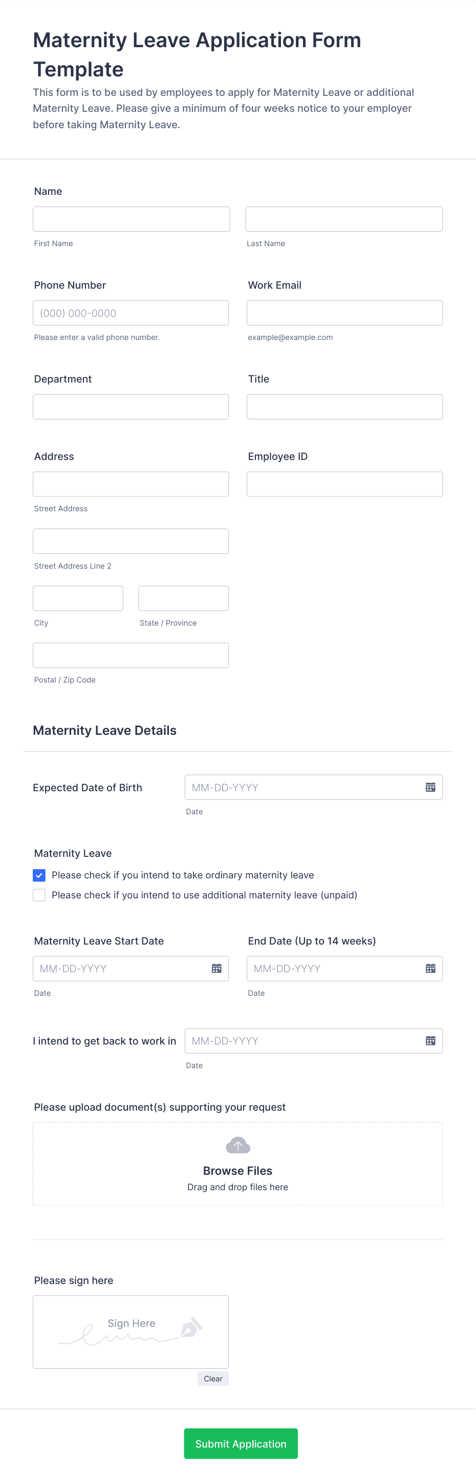 Maternity Leave Application Form Template Jotform
