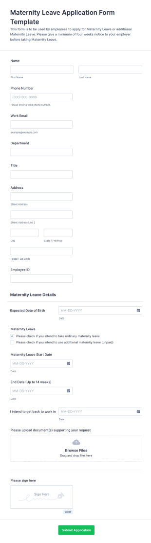 Maternity Leave Application Form Template