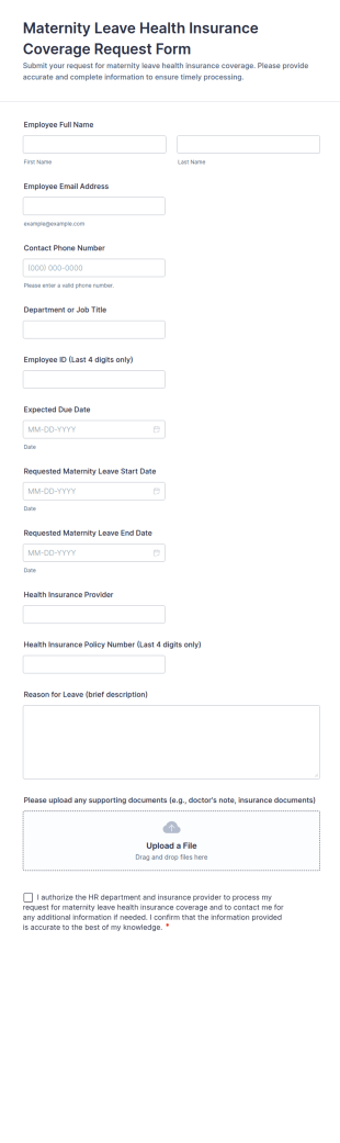 Maternity Leave Health Insurance Coverage Request Form Template