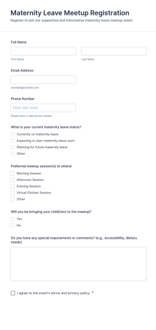 Maternity Leave Meetup Registration Form Template