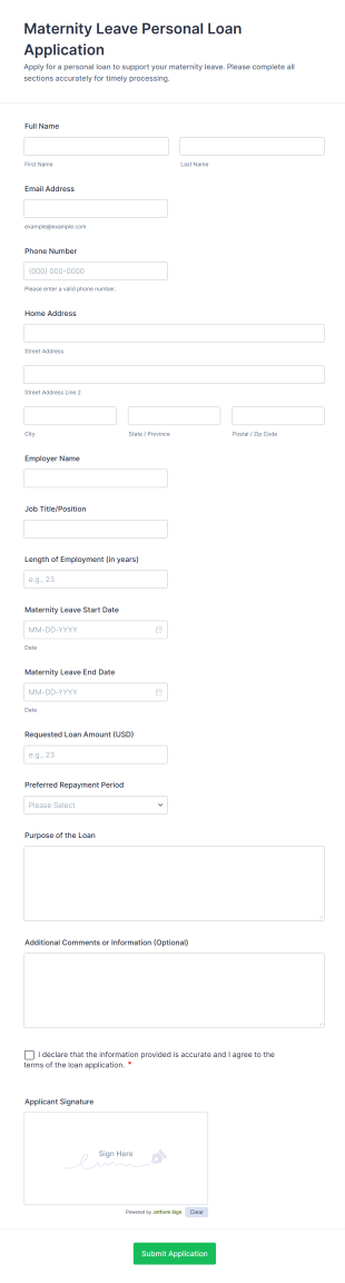 Maternity Leave Personal Loan Application Form Template