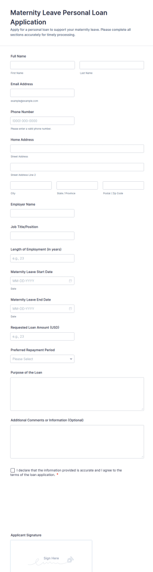 Maternity Leave Personal Loan Application Form Template