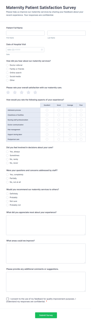 Maternity Patient Satisfaction Survey Form Template