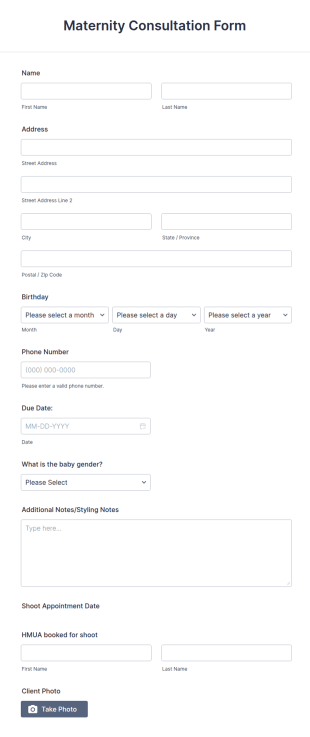Maternity Photoshoot Consultation Form Template