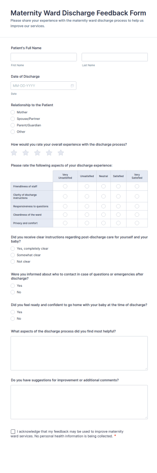Maternity Ward Discharge Feedback Form Template