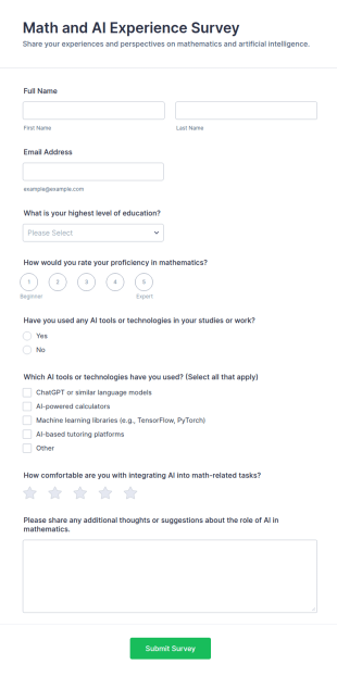 Math And AI Experience Survey Form Template