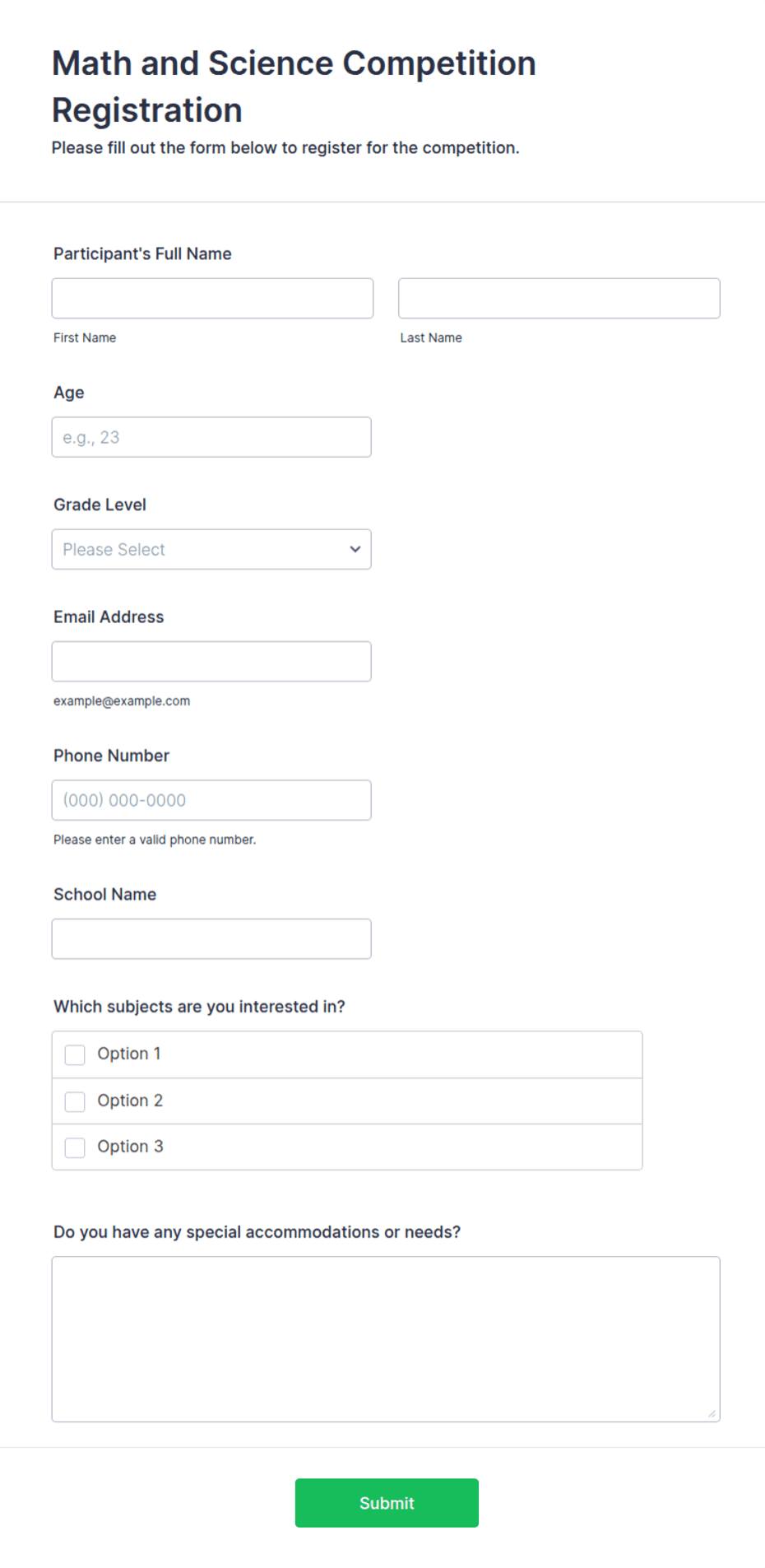 Math and Science Competition Registration Form Template | Jotform