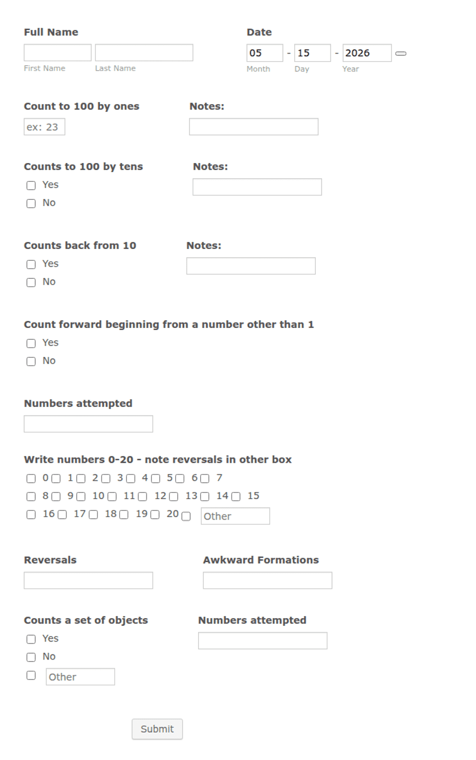 Math Assessment - Beginning of Year Form Template | Jotform