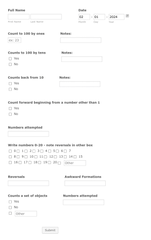 Math Assessment Beginning Of Year Form Template