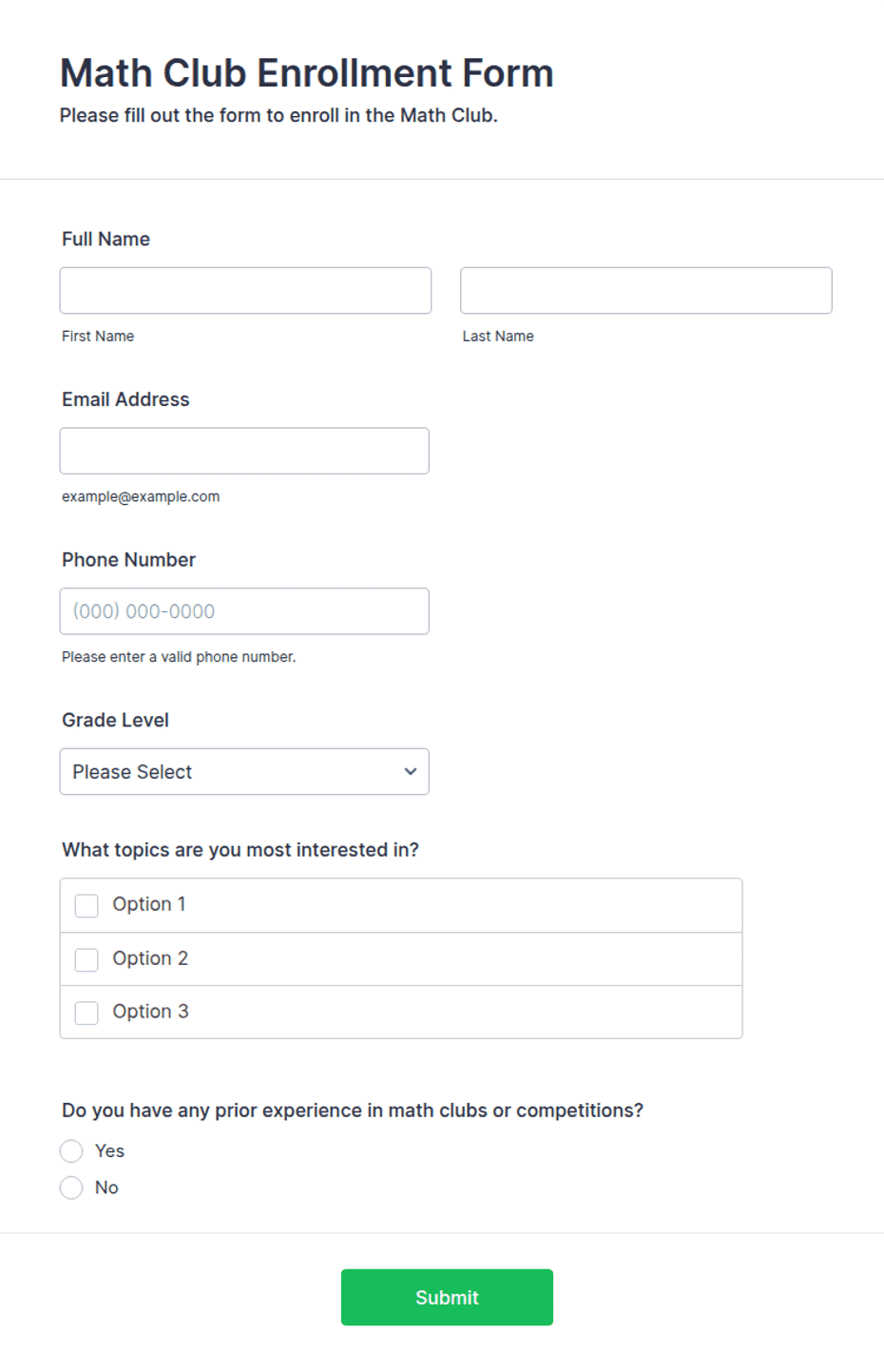 Math Needs Form Math Club Enrollment Form Template | Jotform