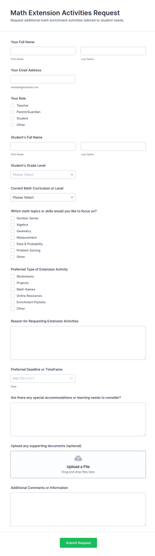 Math Extension Activities Request Form Template