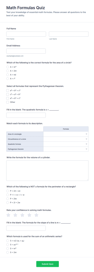 Math Formulas Quiz Form Template