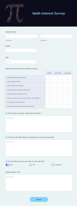 Math Interest Survey Form Template