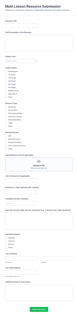 Math Lesson Resource Submission Form Template