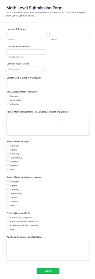 Math Level Submission Form Template